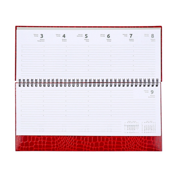 Планинг датированный 2025 года, Attomex. Arkona, 64 листа, твердая обложка бумвинил с поролоном, блок 70 г/м2, красный, 294 х 142мм