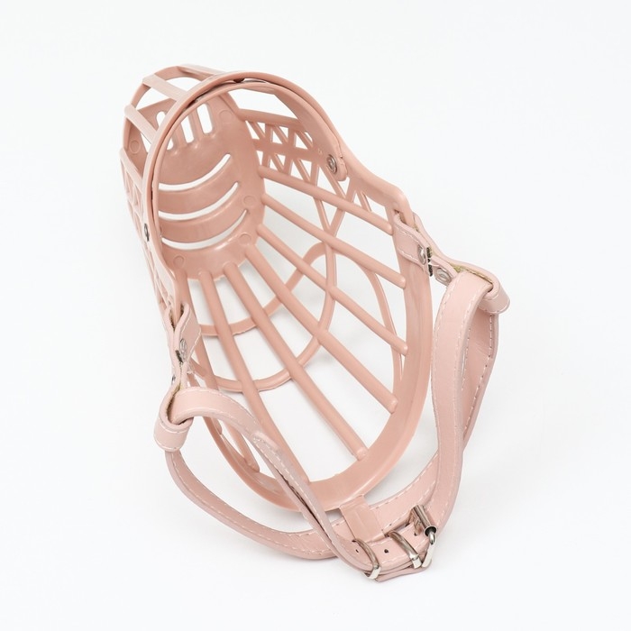 Намордник пластиковый №4 с ошейником из эко кожи ОМ 26 см ДН 9 см ОШ 43-57 см