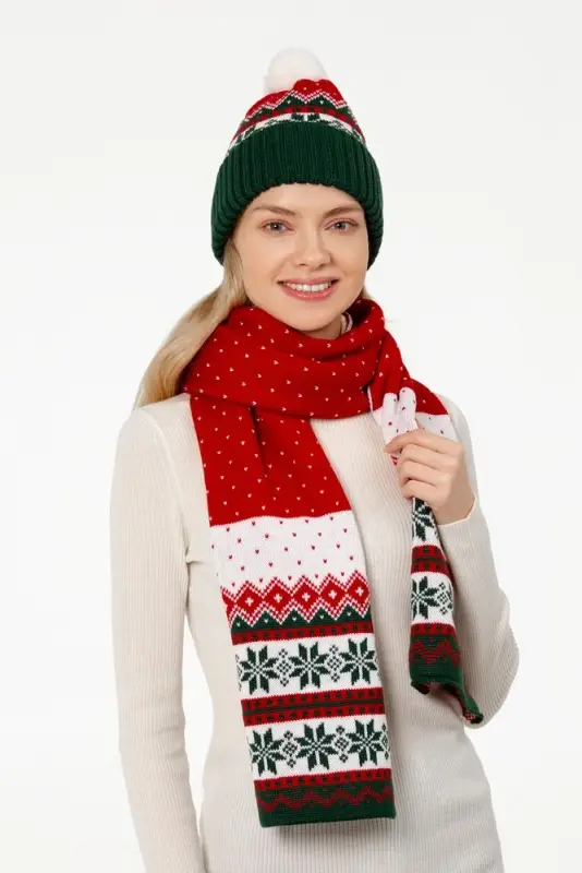 Шарф Happy View, красный с зеленым Шарф Happy View, красный с зеленым