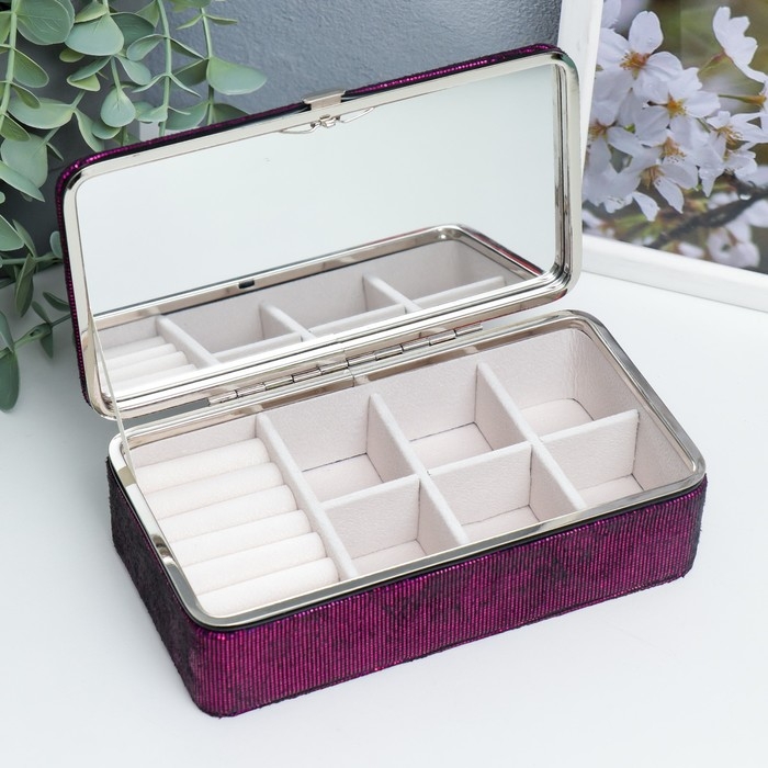 Шкатулка кожзам для украшений Шкатулка кожзам для украшений "Мелкие квадратики. Фиолет" 6х9,8х18,5 см