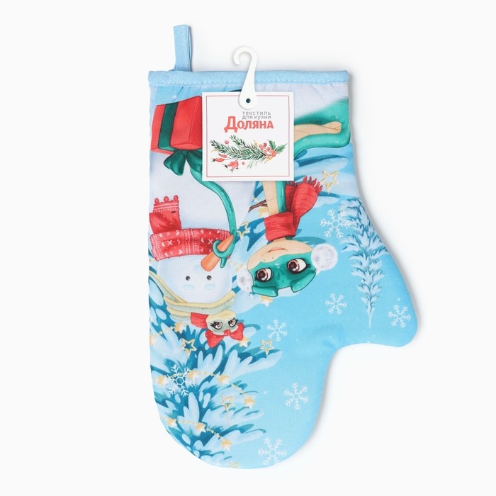 Новый год. Символ года 2025. Змея. Варежка-прихватка Доляна Christmas story 20х28 см, 35% хл, 65% пэ, ватин 250 г/м2