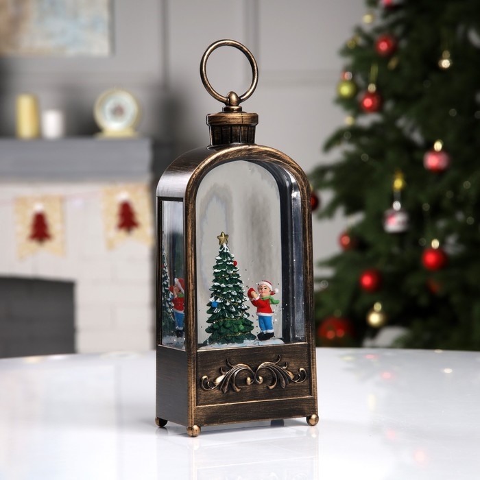 Светодиодная фигура &laquo;Фонарь с ёлкой&raquo; 10.2 &times; 23 &times; 5.8 см, пластик, батарейки ААх3 (не в комплекте), USB, свечение тёплое белое