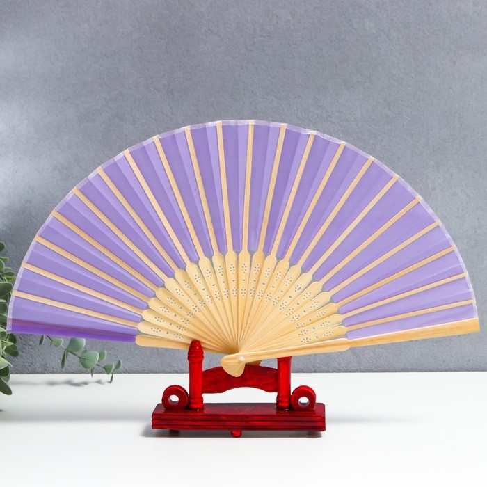 Веер бамбук, текстиль h=21 см Веер бамбук, текстиль h=21 см "Моноцвет" в коробке, сиреневый