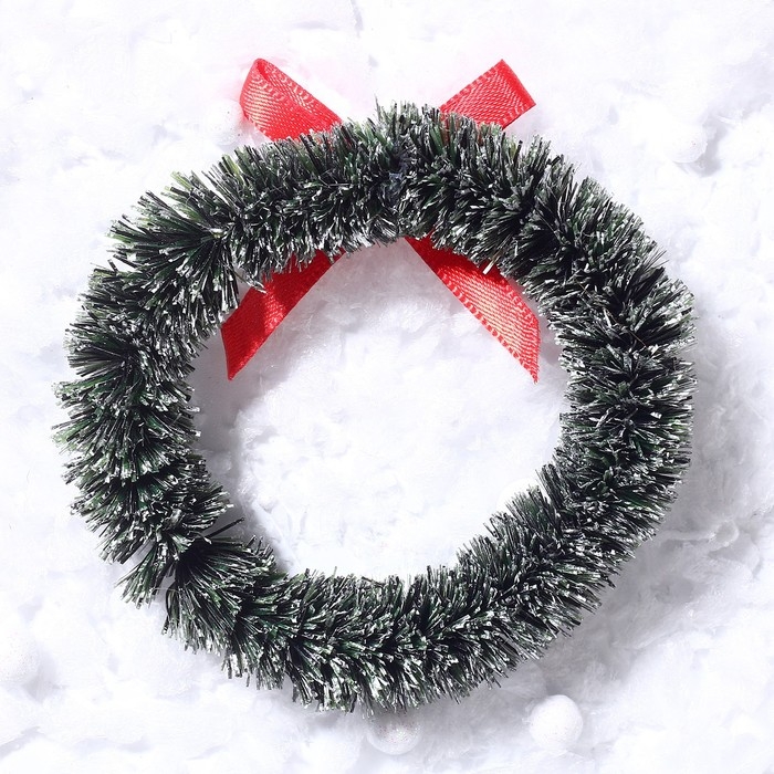 Декор &laquo;Новогодний венок с бантиком&raquo;, набор 3 шт., размер 1 шт. &mdash; 6,5 см, цвет тёмно-зелёный