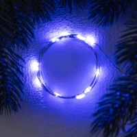 Гирлянда &laquo;Нить&raquo; 1 м роса. IP20, нить серебристая, 10 LED, 4.6 В, AG13x3 (в комплекте), 3 режима, свечение синее