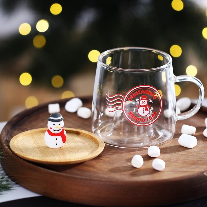 Новый год. Кружка новогодняя стеклянная с крышкой &laquo;Счастливого нового года&raquo;, 350 мл