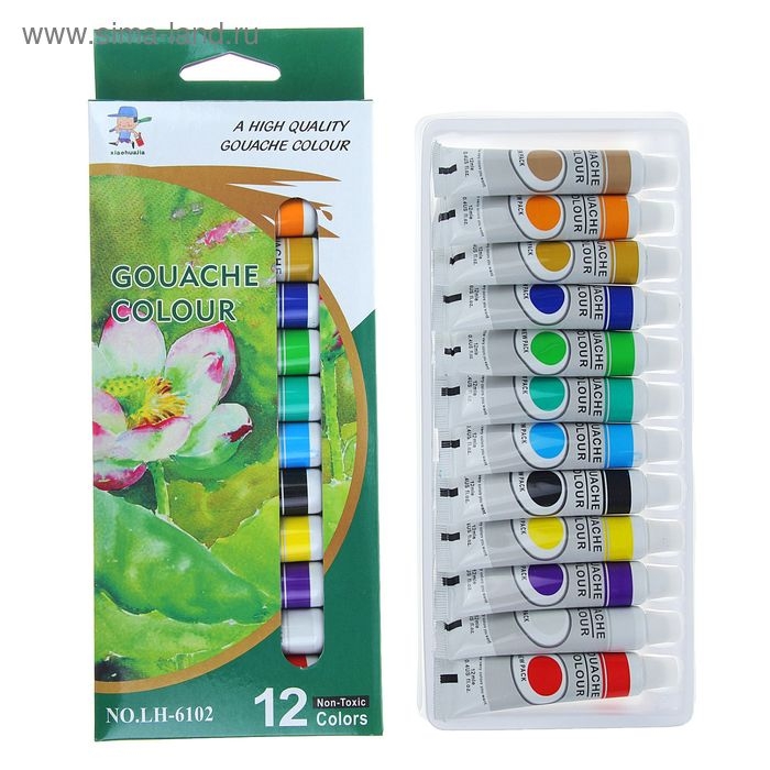 Краски гуашь, 12 цветов, в пластиковой тубе, 12 мл, в картонной коробке Краски гуашь, 12 цветов, в пластиковой тубе, 12 мл, в картонной коробке