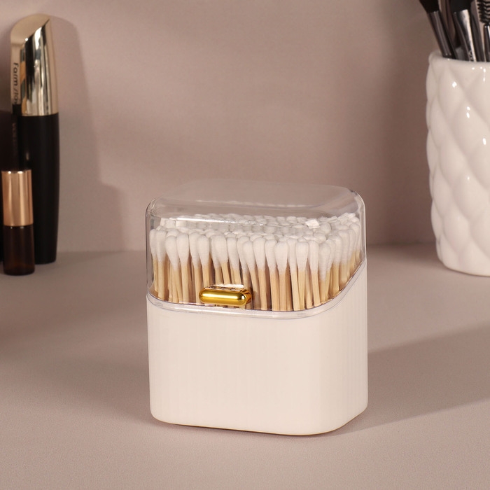Органайзер для ватных палочек, с крышкой, 8,5 &times; 8 &times; 6,5 см, цвет белый/прозрачный