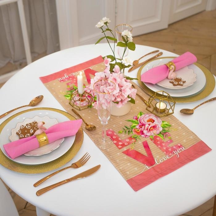 Дорожка на стол "Этель" Пионы 30х70 см, 100% хлопок, саржа 190 гр/м2