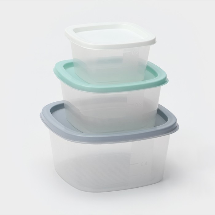 Набор контейнеров квадратных BioFresh, 3 шт: 0,23 л, 0,5 л, 0,9 л, цвет прозрачный, крышка МИКС Набор контейнеров квадратных BioFresh, 3 шт: 0,23 л, 0,5 л, 0,9 л, цвет прозрачный, крышка МИКС