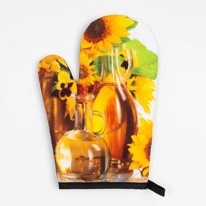 Кухонный набор 2 прихватки Этель &laquo;Подсолнухи&raquo; , прихватка 17х17 см, варежка 24х16 см, 100% п/э