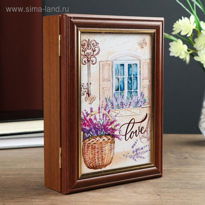 Ключница "Окно с лавандой" 15х21 см орех