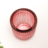 Подсвечник стекло на 1 свечу "Гофре" прозрачный розовый 7,5х7,4х7,4 см