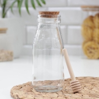 Ёмкость стеклянная для мёда и варенья с деревянной ложкой Доляна &laquo;Парфе&raquo;, 250 мл, 7&times;14 см