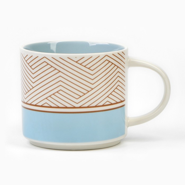 Кружка керамическая с крышкой и ложкой &laquo;Геометрия&raquo;, 470 мл, цвет бежевый