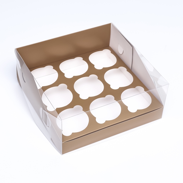 Коробка для 9 капкейков 23,5 х 23,5 х 10 , Золотая Коробка для 9 капкейков 23,5 х 23,5 х 10 , Золотая