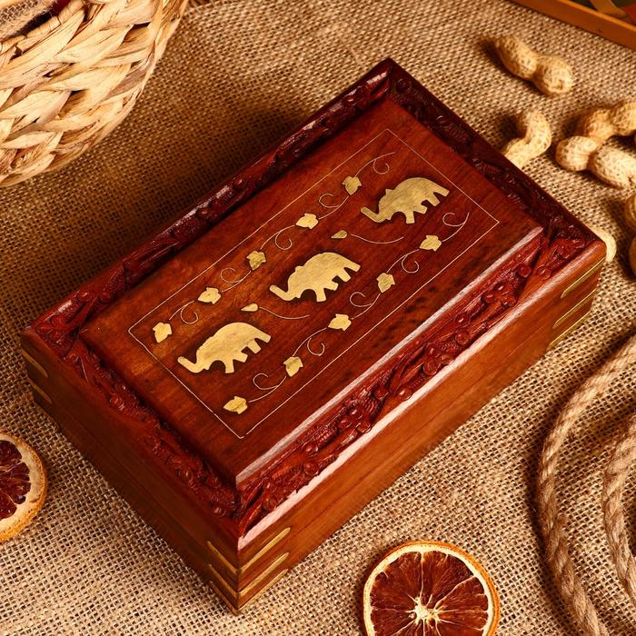 Шкатулка Шкатулка "Слоники" дерево 20х13х6 см