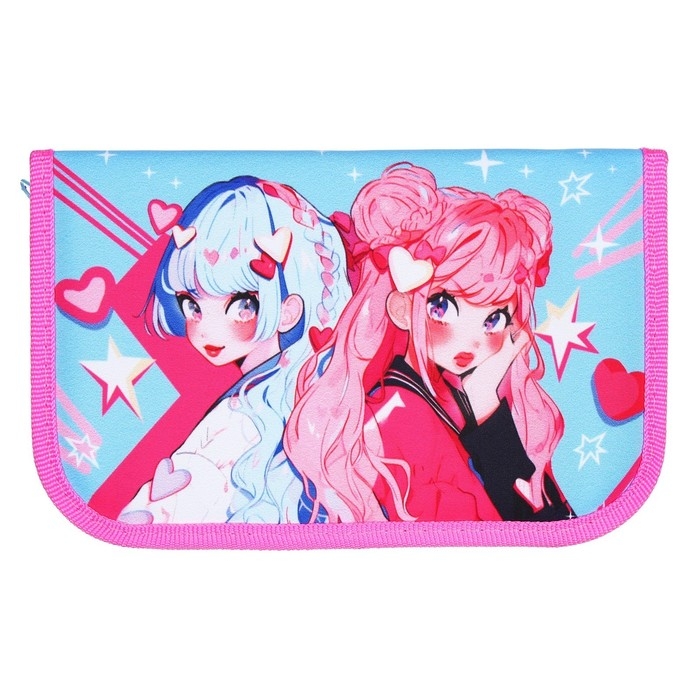 Пенал 1 секция, 130 х 210 х 40 мм, 2 откидные планки, тканевый, Calligrata TOP, Content Пенал 1 секция, 130 х 210 х 40 мм, 2 откидные планки, тканевый, Calligrata TOP, Content "Аниме подружки"