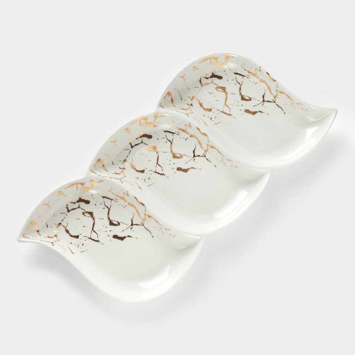 Менажница керамическая 3 ячейки «Марбл», 36×17×3 см, цвет белый Менажница керамическая 3 ячейки «Марбл», 36×17×3 см, цвет белый