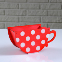 Кашпо деревянное "Чашка в горошек", красный, 20&times;9&times;11 см