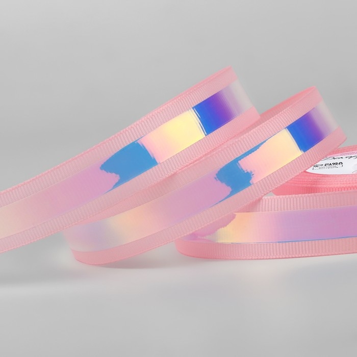 Лента декоративная, с голографией, 20 мм &times; 9,1 &plusmn; 0,5 м, цвет розовый