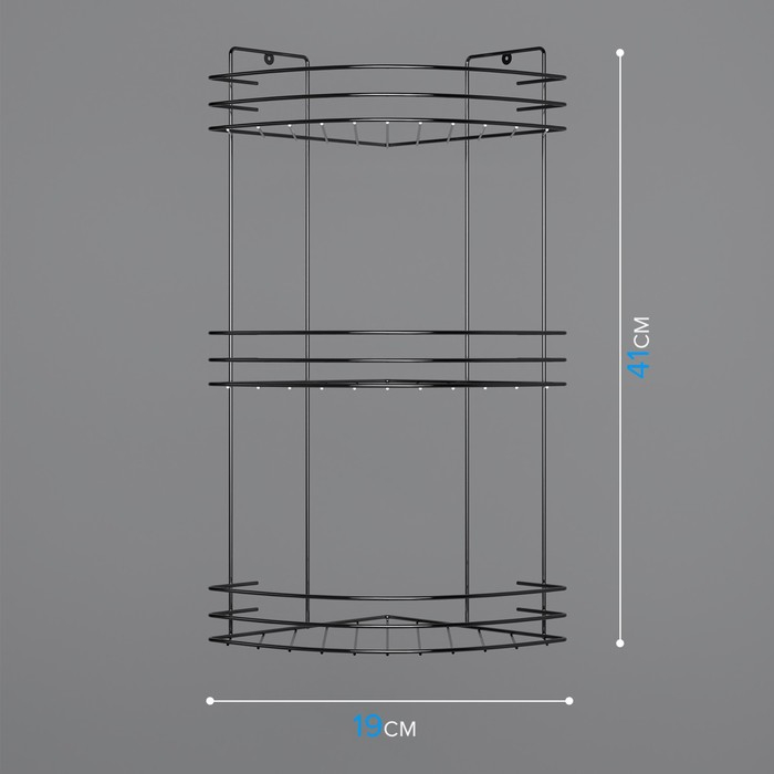 Полка для ванной угловая 3-х ярусная, 19&times;19&times;41 см, цвет хром