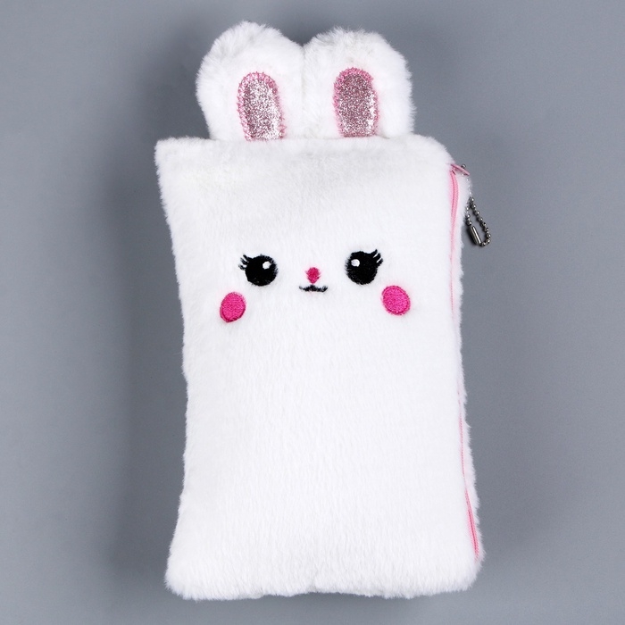 Пенал школьный мягкий &laquo;Зайчик&raquo;, 21 &times; 13 см, плюш, белый цвет