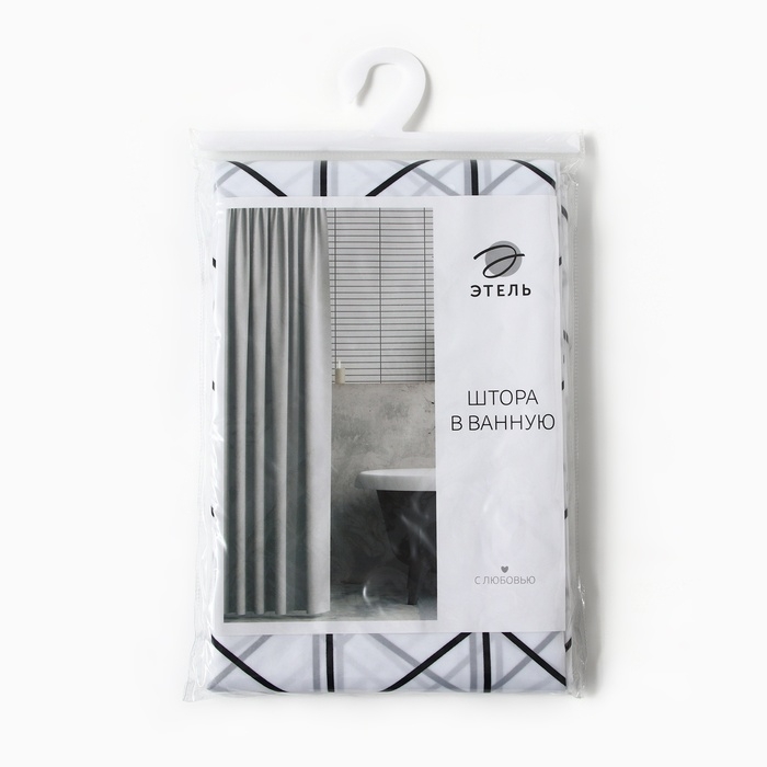 Штора для ванной Этель "Ёлочка", цв. белый, 180х180 см, полиэстер