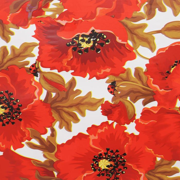 Клеёнка на стол Доляна &laquo;Маки&raquo;, на тканевой основе, рулон 20 метров, ширина 137 см, общая толщина 0,22 мм, цвет красный