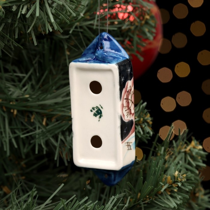 Ёлочная игрушка Ёлочная игрушка "Конфета зима ночь синяя", авторская роспись, 10 см, фарфор