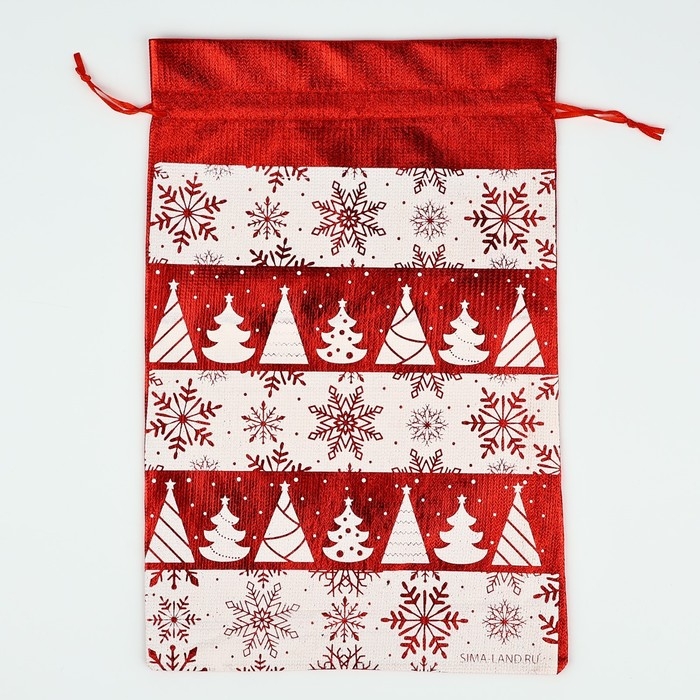 Мешочек подарочный парча &laquo;Новогодний орнамент&raquo;, красный, 20 х 30 см, Новый год