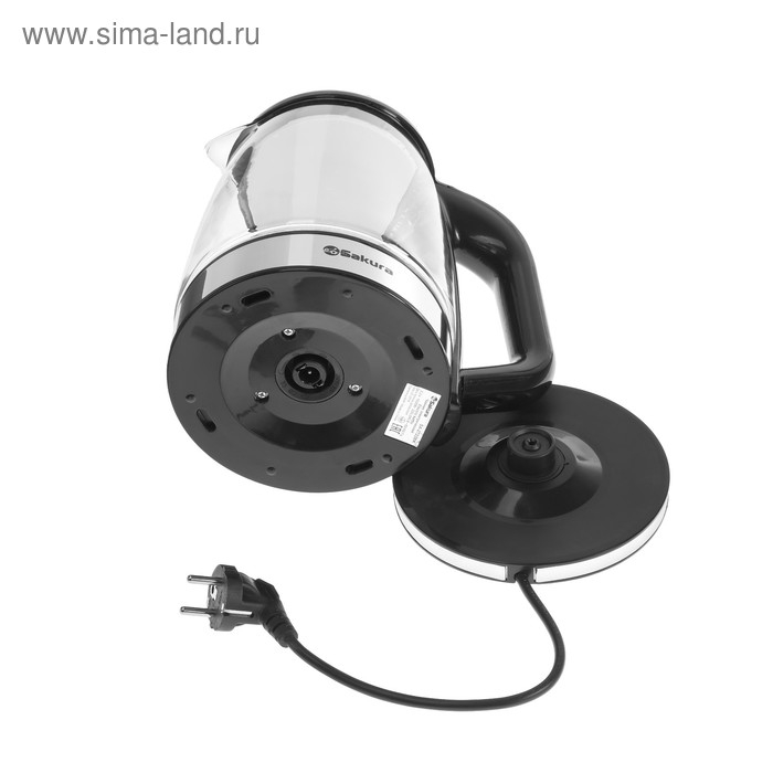 Чайник электрический Sakura SA-2722BK, стекло, 2.2 л, 1800 Вт, подсветка, серебристо-чёрный Чайник электрический Sakura SA-2722BK, стекло, 2.2 л, 1800 Вт, подсветка, серебристо-чёрный