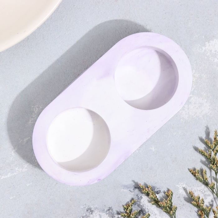 Подсвечник "Мрамор" из гипса для двух свечей овальный, 12х6х3см,мрамор с фиолетовыми полоск