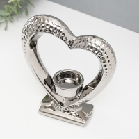 Подсвечник керамика на 1 свечу "Сердце на подставке" d=4 см серебро 17х5,5х19,5 см