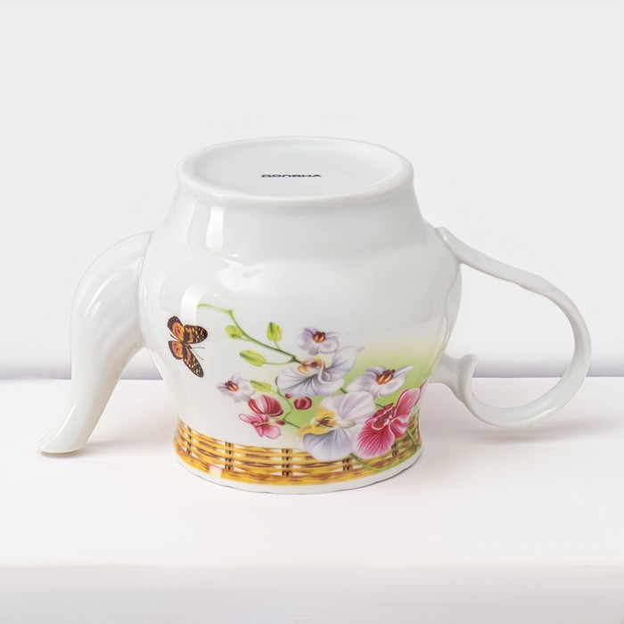 Набор чайный керамический на металлической подставке Доляна &laquo;Садовый дворик&raquo;, 13 предметов: 6 чашек 200 мл, 6 блюдец d=14,1 см, чайник 1 л ㅤ