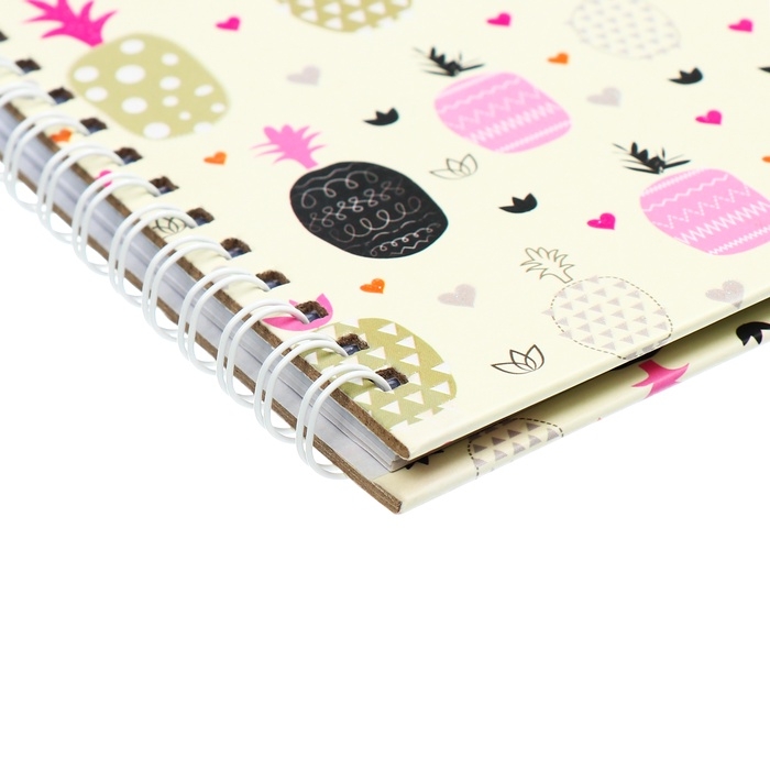 Записная книжка подарочная, 45 листов, линия, на замке, на гребне, Ананасы (13х13,5см)