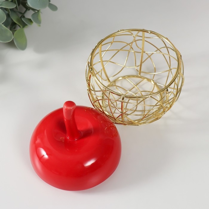Шкатулка керамика, металл Шкатулка керамика, металл "Яблочко" красная 8,5х8,5х12 см