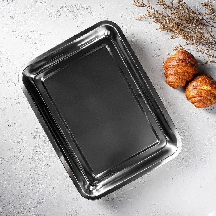 Противень из нержавеющей стали, 3,8 л, 39,5×29×5,5 см, цвет хромированный Противень из нержавеющей стали, 3,8 л, 39,5×29×5,5 см, цвет хромированный