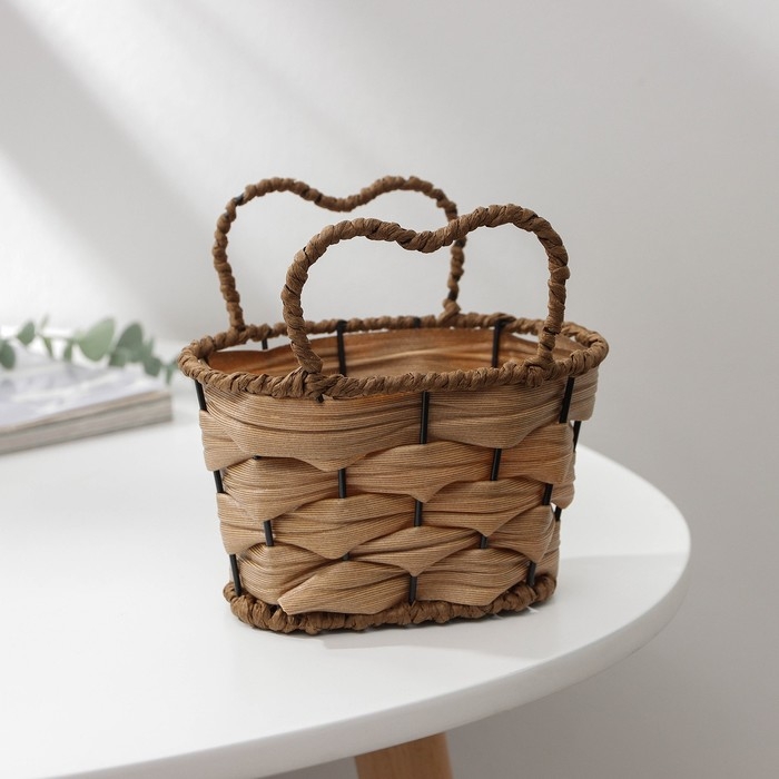 Кашпо для цветов плетёное с ручками Доляна &laquo;Сердце&raquo;, 13,5&times;10&times;12,5 см, цвет светло-коричневый