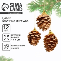 Ёлочные игрушки новогодние &laquo;Еловые шишки&raquo;, на Новый год, цвет золотой
