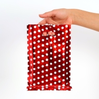 Набор подарочных пакетов, металлизированныей, "Горох" красный 17х25 см , 20 микрон 10 шт набор Набор подарочных пакетов, металлизированныей, "Горох" красный 17х25 см , 20 микрон 10 шт набор