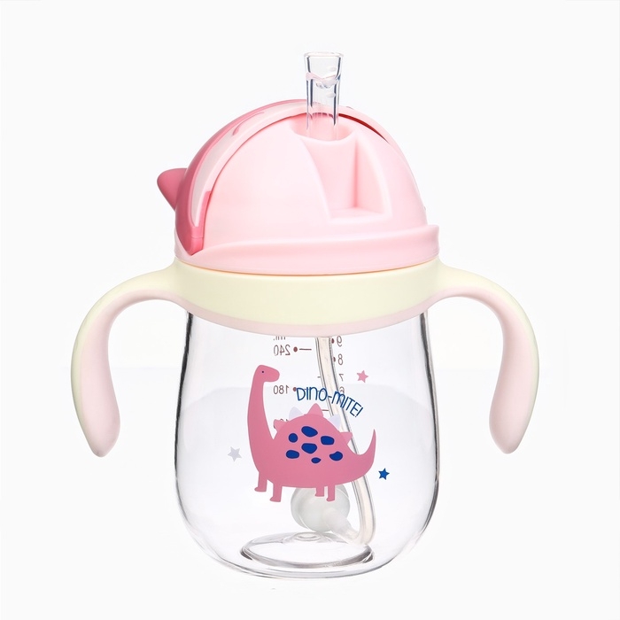 Поильник детский M&B &laquo;Котик&raquo; с трубочкой, от 9 мес., 280 мл., цвет молочно-розовый