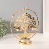 Подсвечник на 2 свечи "Дерево с птичками" с подсветкой, d-3,5 см 9,5х23,5х27 см