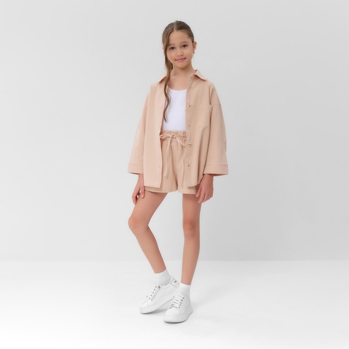 Костюм для девочки (рубашка и шорты) MINAKU, цвет бежевый, рост 158-164 см Костюм для девочки (рубашка и шорты) MINAKU, цвет бежевый, рост 158-164 см