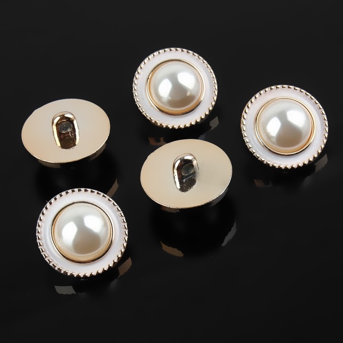 Набор пуговиц на ножке, d = 21,5 мм, 5 шт, цвет жемчужный/золотой Набор пуговиц на ножке, d = 21,5 мм, 5 шт, цвет жемчужный/золотой
