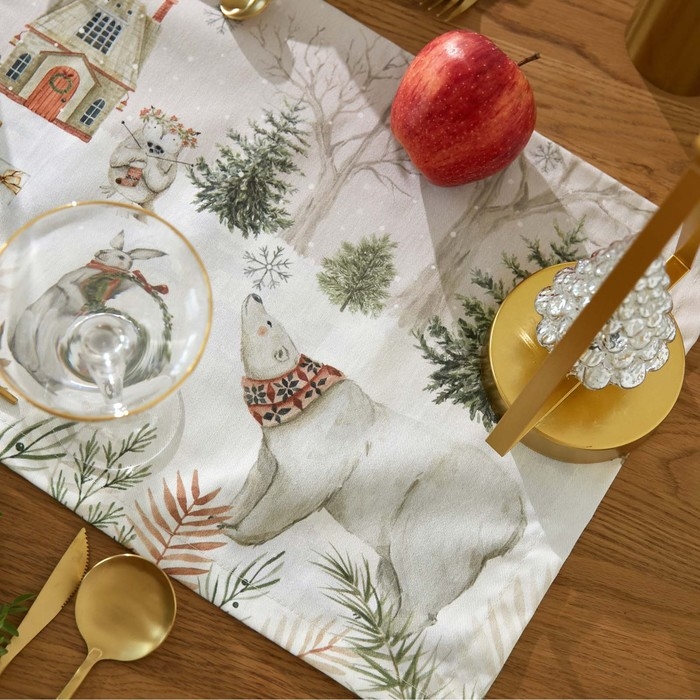 Новый год.Дорожка Этель "Звери в городе" 30х70 см, 100% хлопок, саржа 190 г/м2