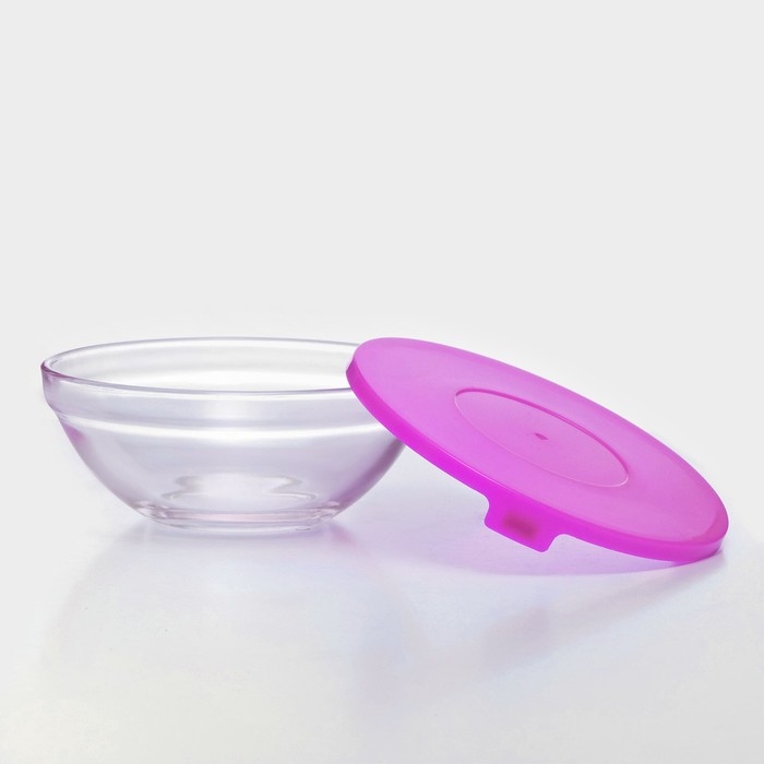 Набор стеклянных салатников с крышками Доляна &laquo;Классика&raquo;, 5 предметов: 100 мл, 200 мл, 300 мл, 400 мл, 850 мл, цвет фиолетовый