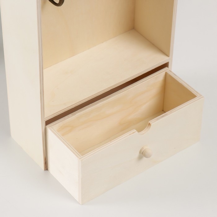 Ключница дерево под роспись 2 крючка с ящичком "Прямоугольная" 18,5х7х25 см