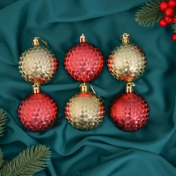 Набор шаров пластик d-6 см, 6 шт "Мелания" золото красный