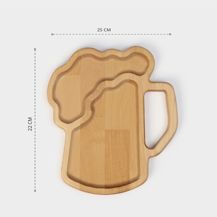 Менажница Adelica для подачи &laquo;Пивная кружка&raquo;, 2 секции, 25&times;22&times;1,8 см, пропитано минеральным маслом, в подарочной коробке, берёза